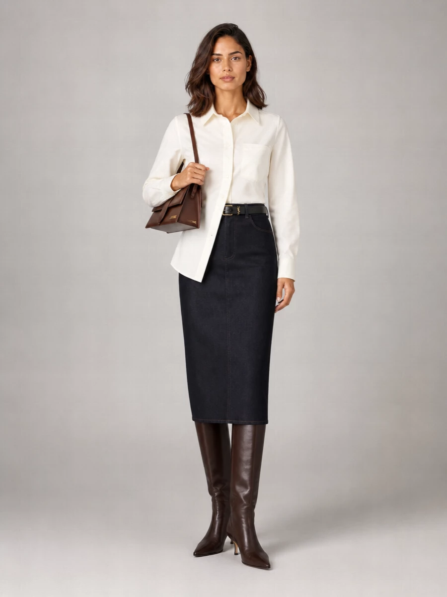 Jacquemus Denim High-Rise Sculpted Midi Skirt