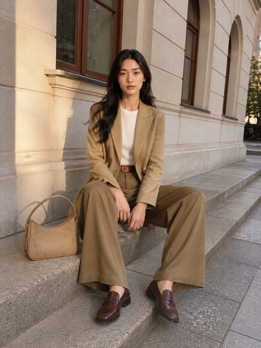 Dries van noten camel trouser blazer outfit