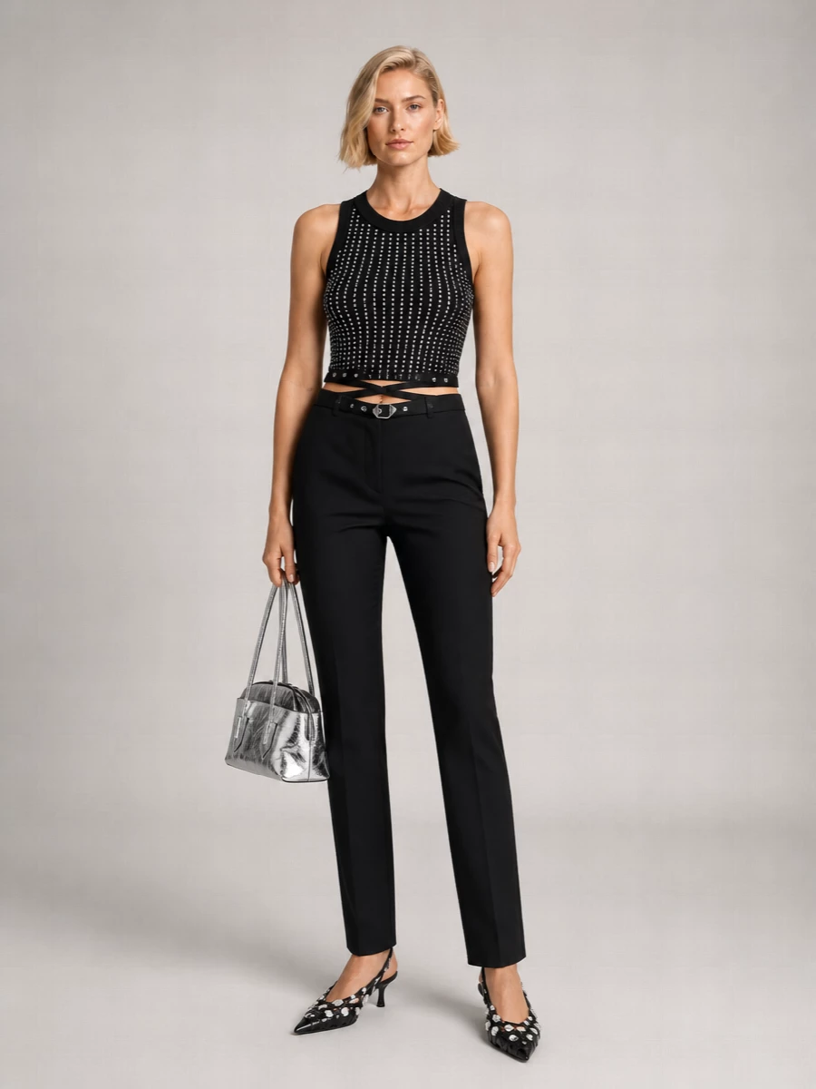 The Attico Cotton Sleeveless Crystal Embellished Tank Top