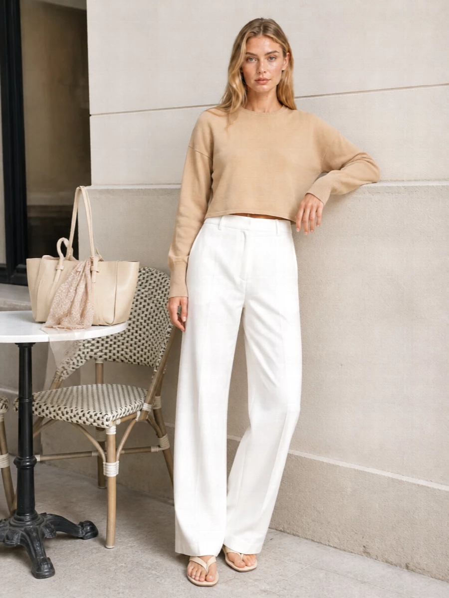 Alysi beige jumper ivory wide leg trousers