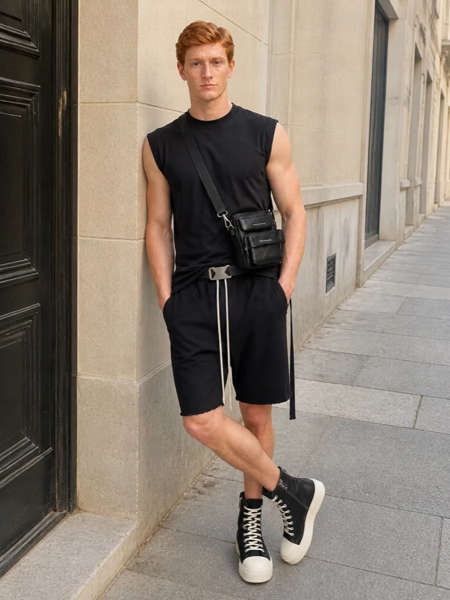 Rick owens dark streetwear tank drop crotch shorts