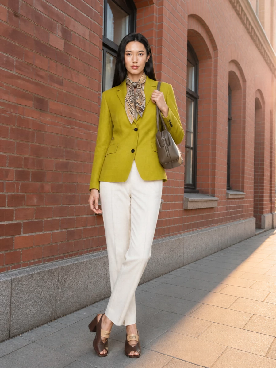 Max mara chartreuse blazer ivory trousers