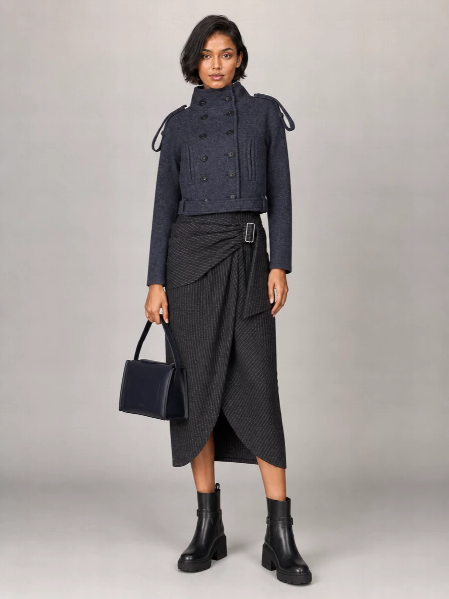 7 For All Mankind Virgin Wool Double-Breasted Short Coat
