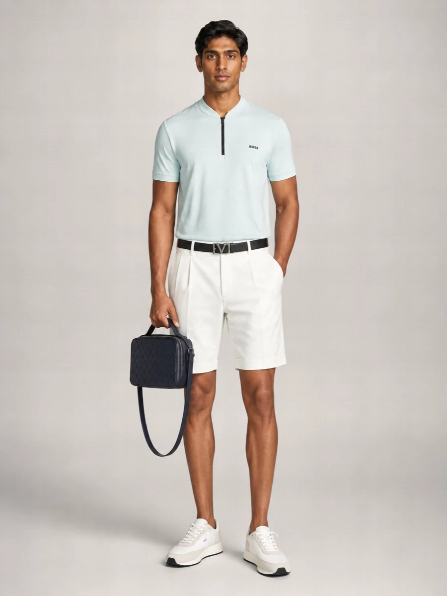 Boss Cotton Zip-Collar Short-Sleeve T-Shirt