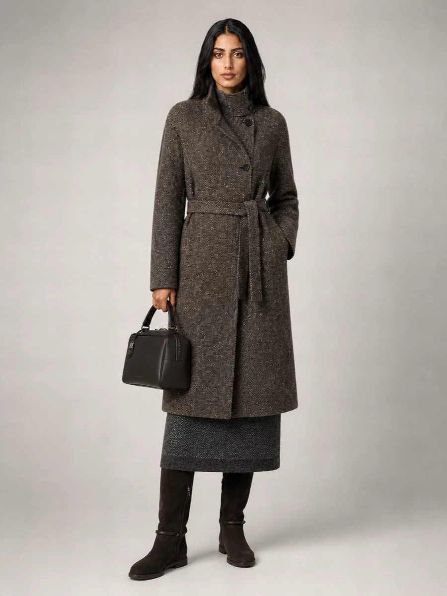 Brunello Cucinelli Virgin Wool Chevron Belted Coat
