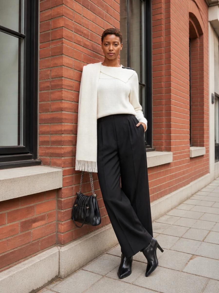 Isabel marant ecru jumper charcoal wide leg trousers