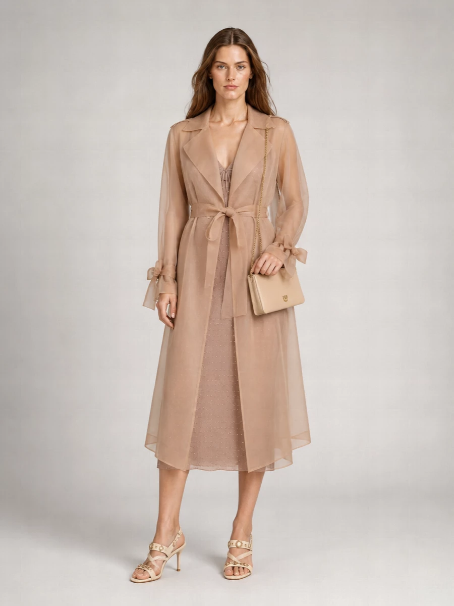 Pinko Silk Belted Double-Breasted Trench Coat