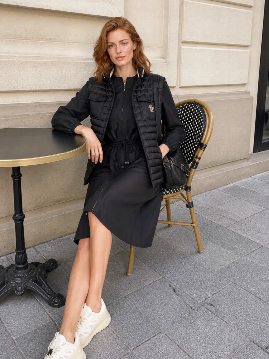 Moncler grenoble gilet black technical midi dress