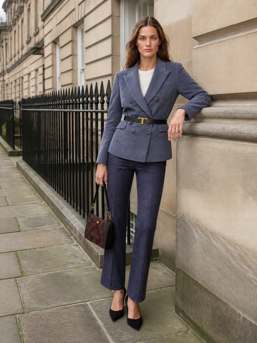 Etro brocade trousers tagliatore navy blazer