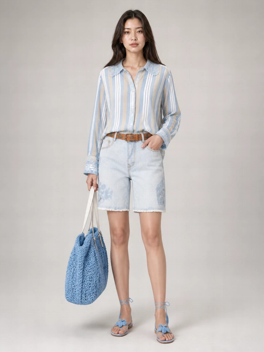 Ermanno Scervino Denim Paneled Knee-Length Shorts