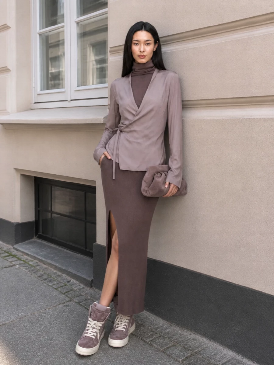 Rick owens mauve wrap blazer ribbed knit dress
