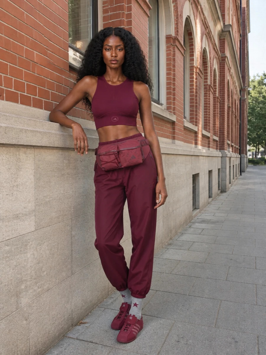 Adidas stella mccartney burgundy jogger outfit