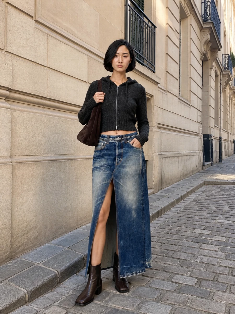 Our legacy denim skirt cropped hoodie boots