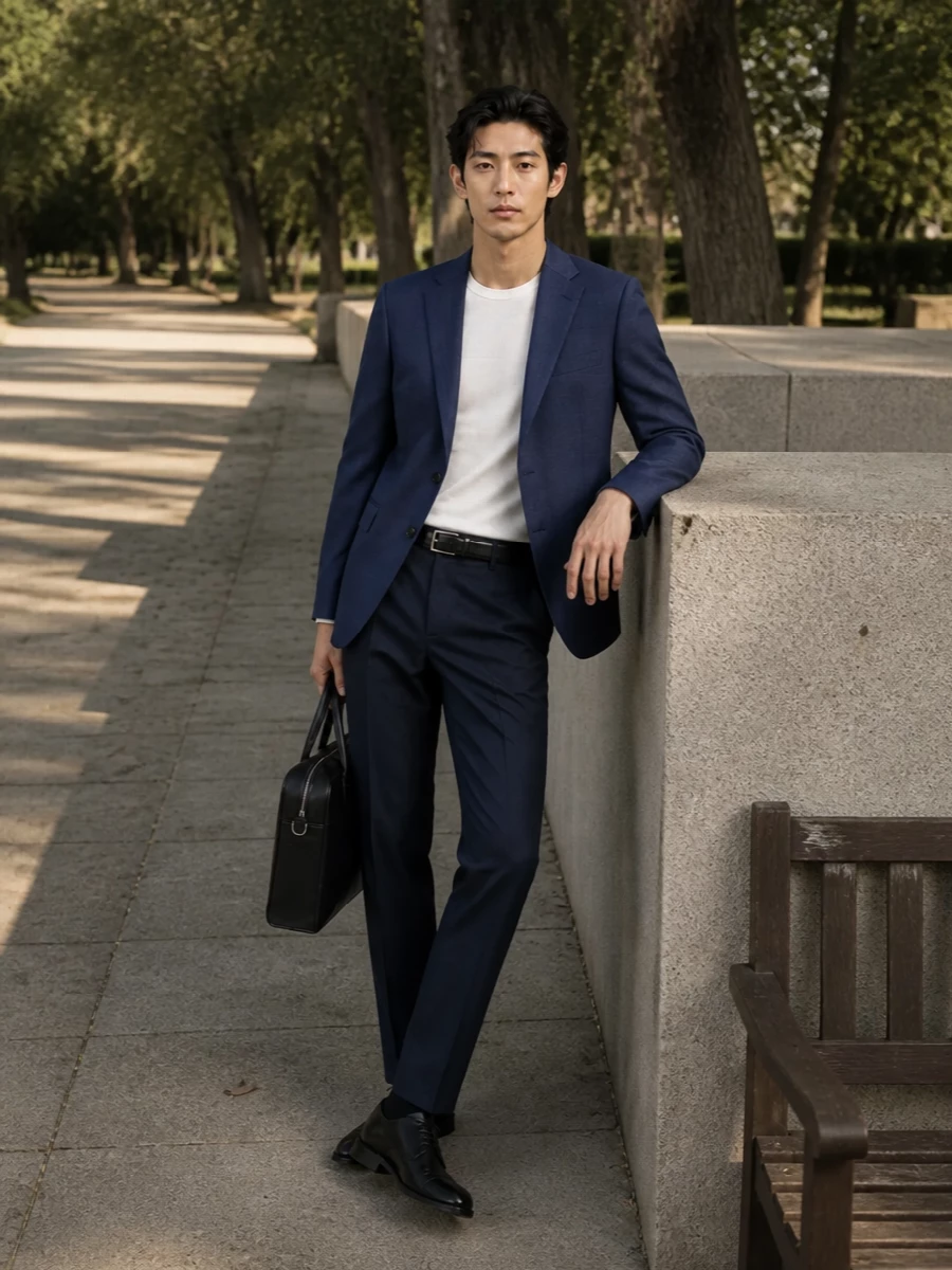 Boss navy blazer tailored trousers oxfords