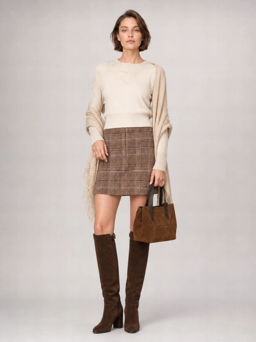 Ermanno Scervino wool checked high-rise mini a-line skirt
