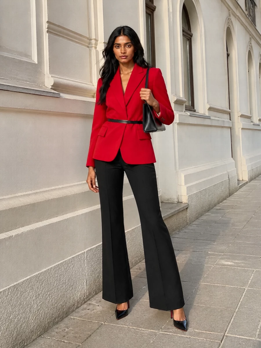 Sportmax red blazer black flared trousers