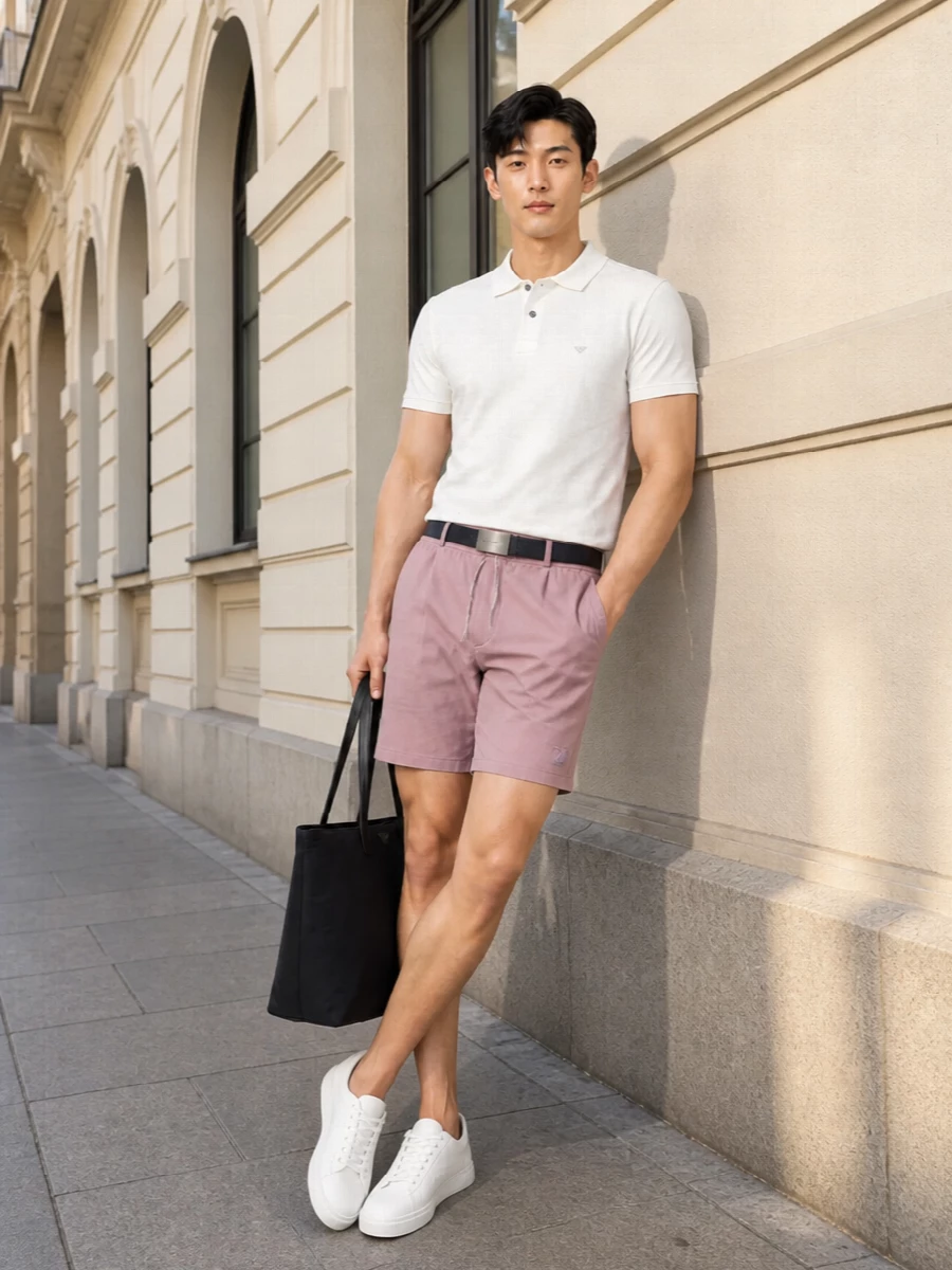 Emporio armani pink shorts white polo outfit
