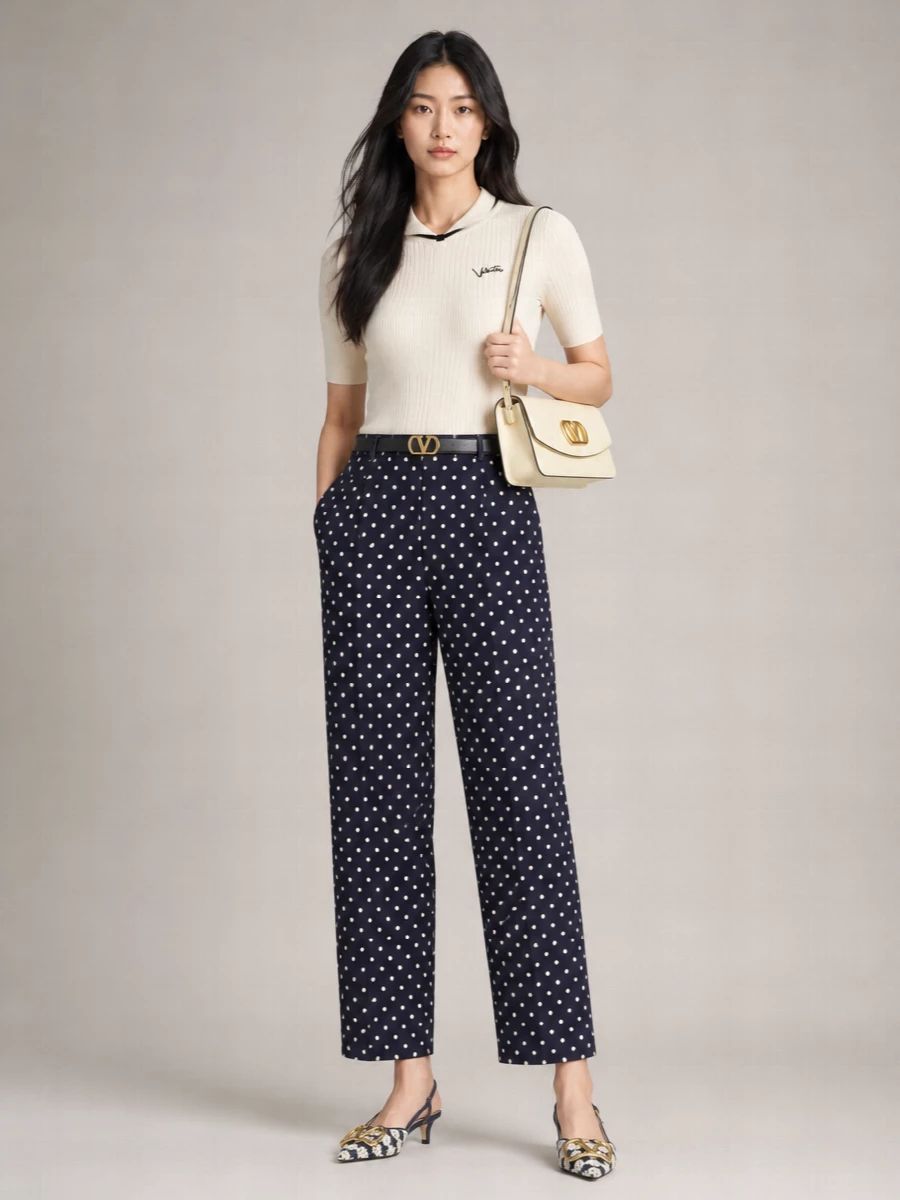 Valentino silk polka-dot cropped straight-leg trousers