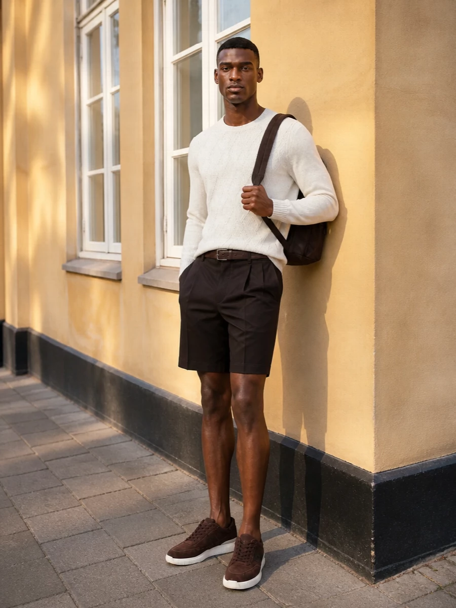 Herno brown tailored shorts ivory jumper