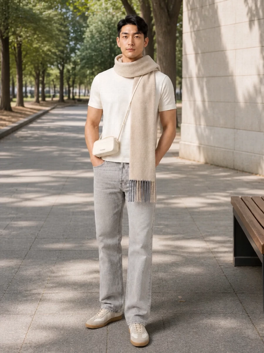 Gimaguas off white tee haikure grey jeans outfit
