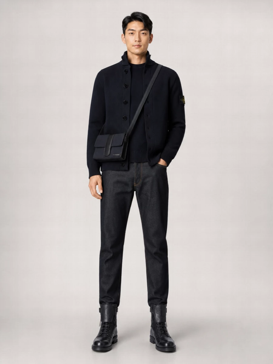 Stone Island Wool High-Neck Cardigan