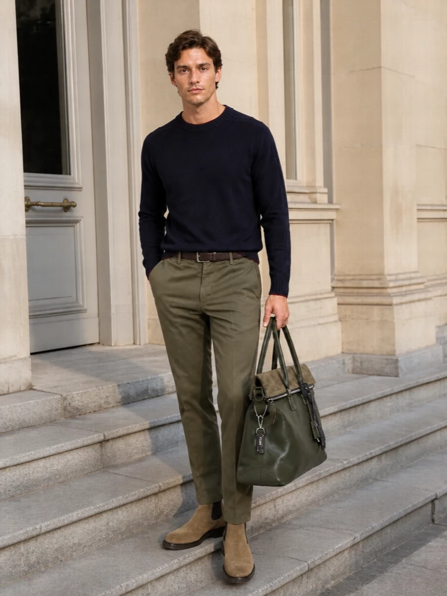 Dondup olive trousers navy knit suede chelsea boots
