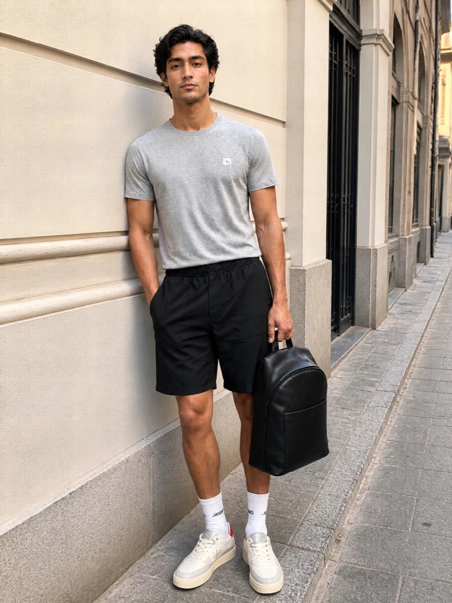 Calvin klein grey tee black shorts sneakers
