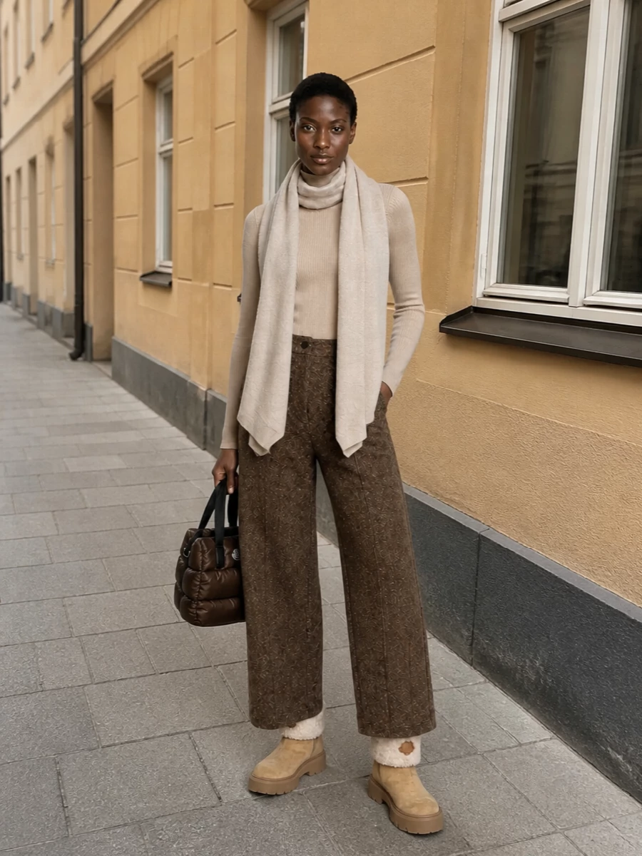 Moncler grenoble tweed trousers beige knit boots