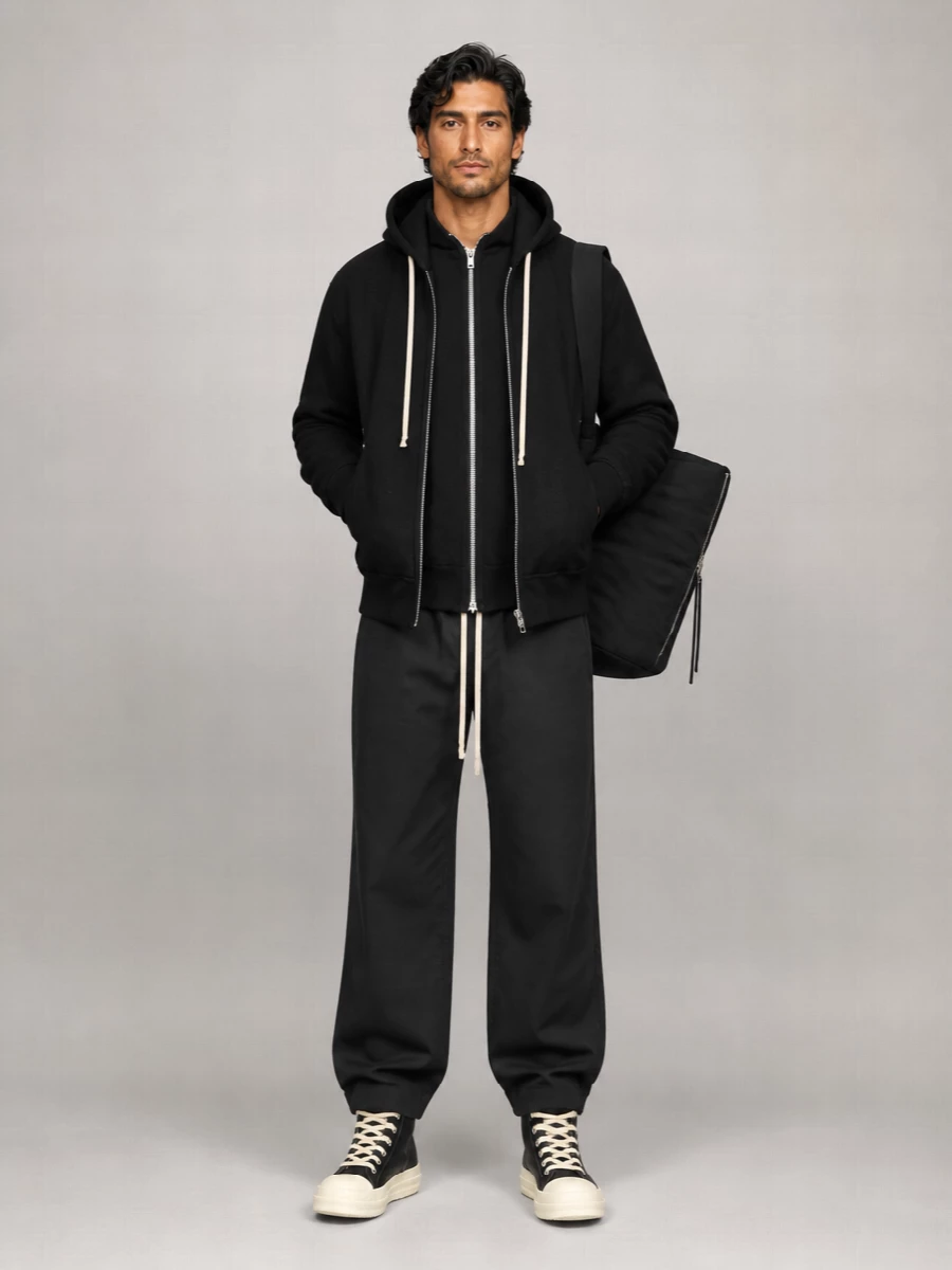Rick Owens Wool Hooded Zip Sweatshirt