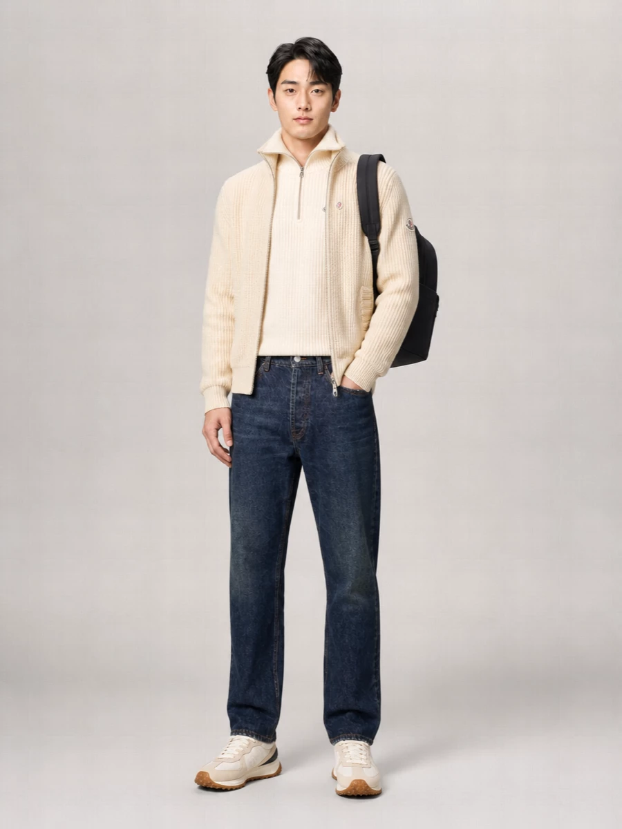 Moncler Wool Cashmere Ribbed High Neck Cardigan