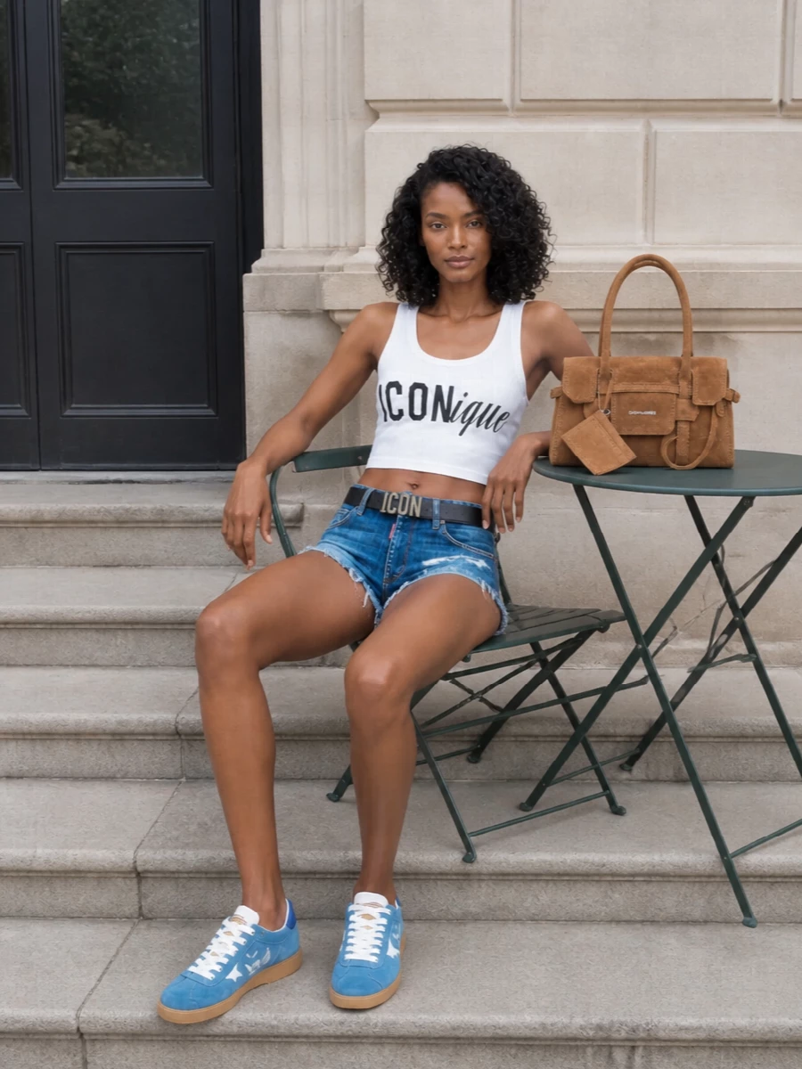 Dsquared2 denim shorts cropped logo tank outfit