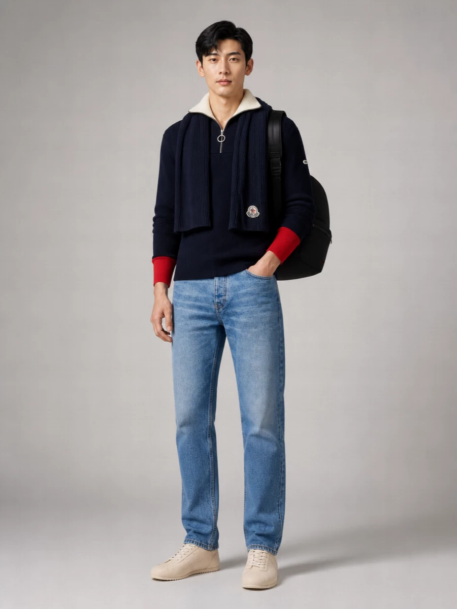 Ami Paris Ribbed Quarter-Zip Wool Sweater