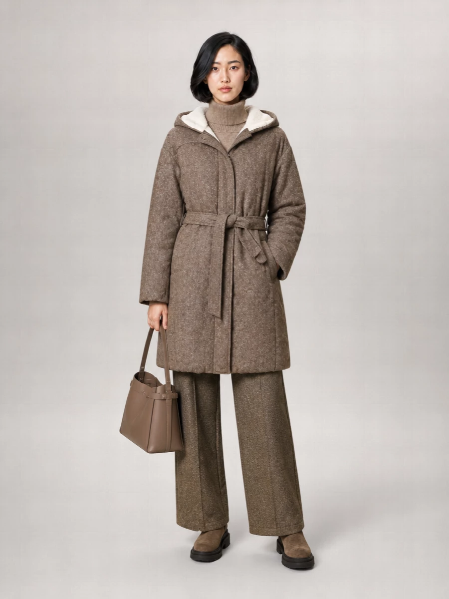 Brunello Cucinelli wool belted long puffer coat