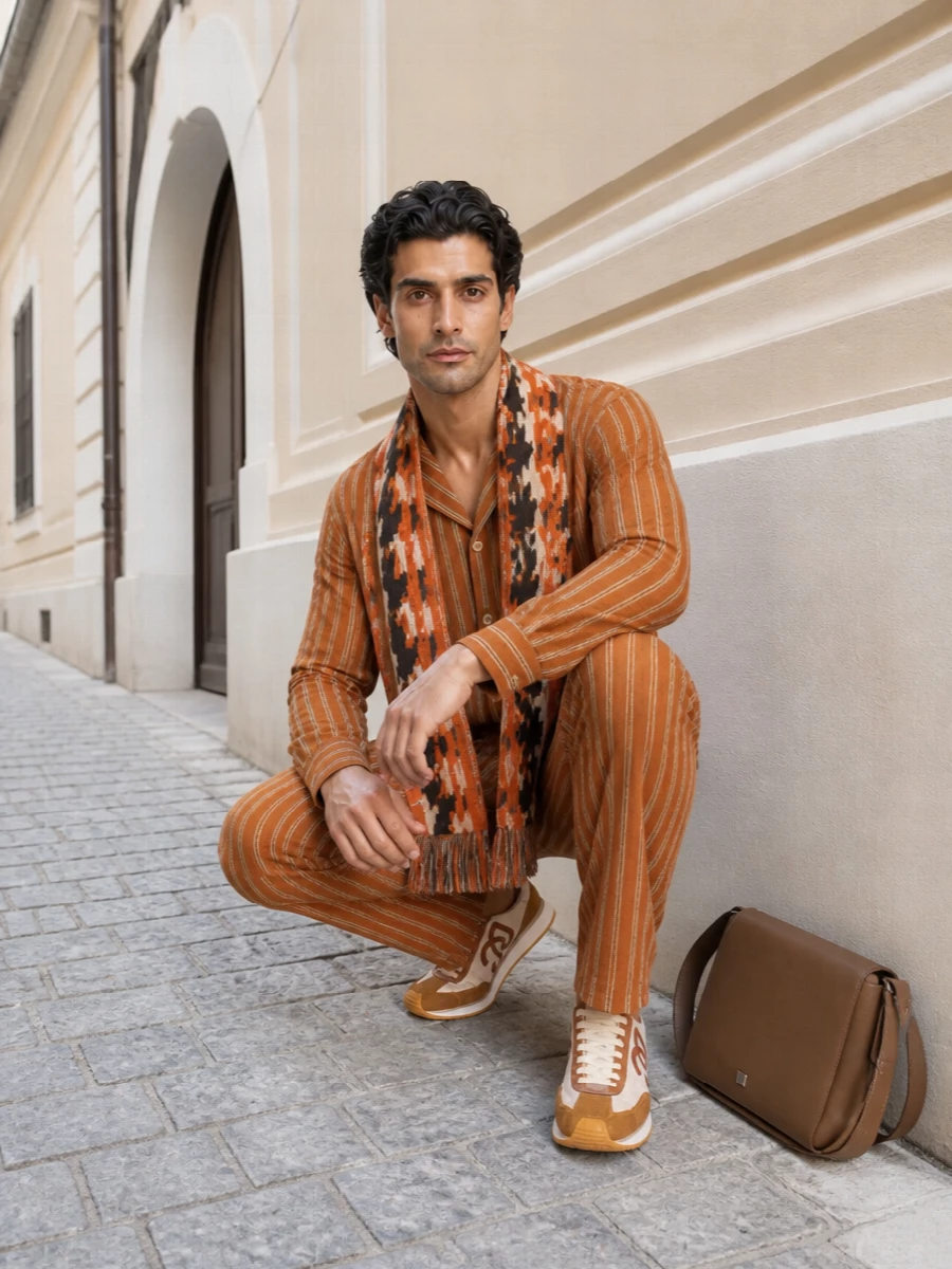 Dolce gabbana rust camp shirt striped track pants