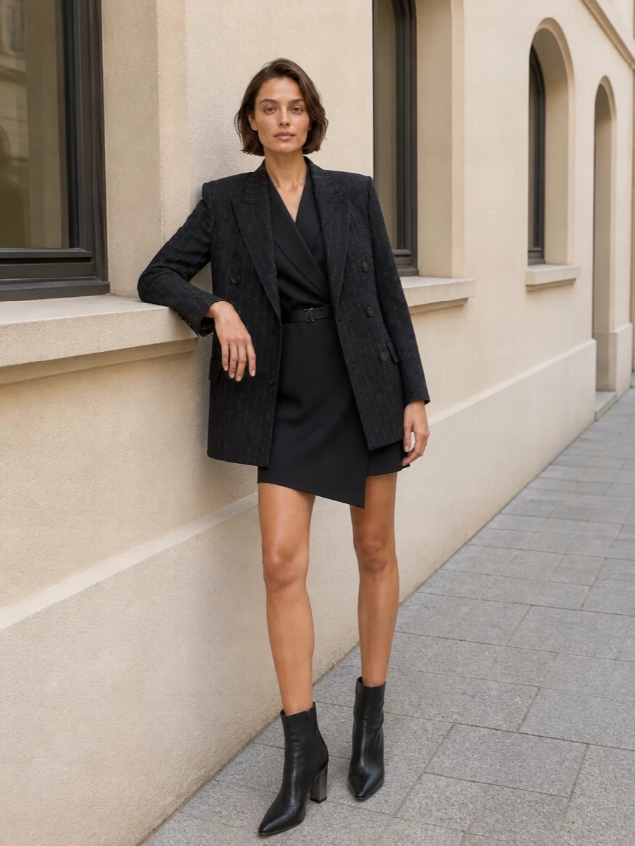 Brunello cucinelli pinstripe blazer wrap mini dress