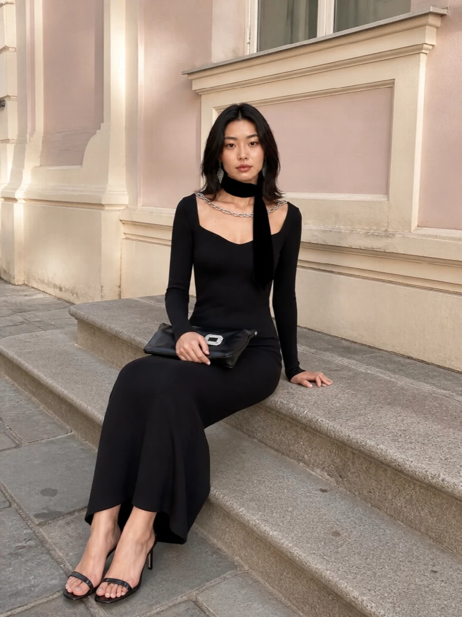 Giuseppe di morabito black chain dress outfit
