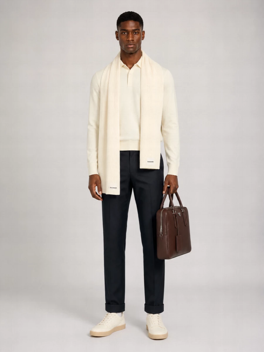 Paul Smith Merino Wool Fine Knit Long Sleeve Polo Shirt