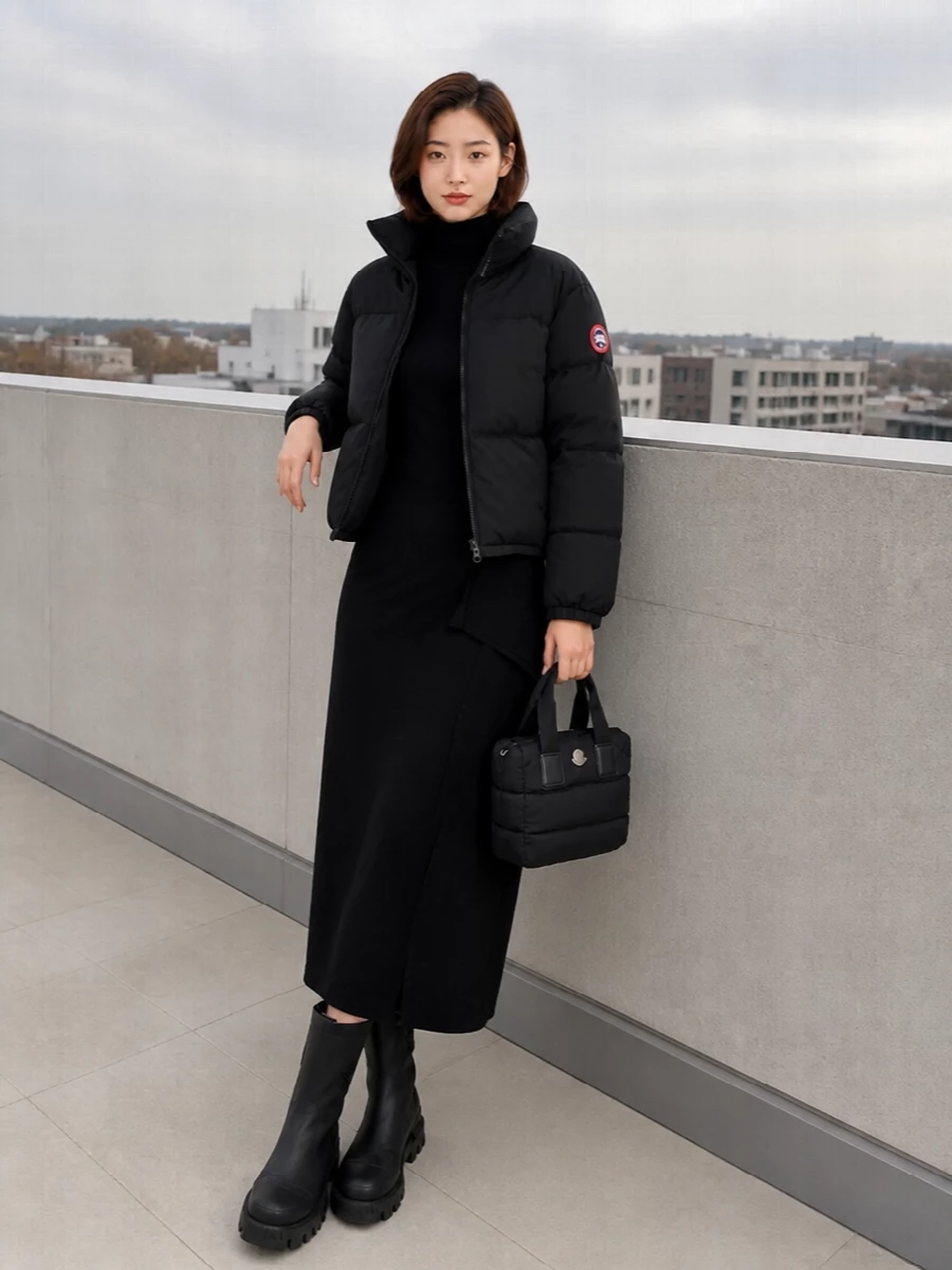 Canada goose puffer black knit midi outfit
