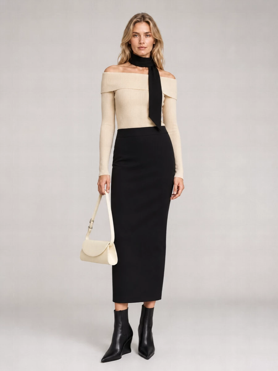 Rick Owens Ribbed Off-Shoulder Wool Sweater