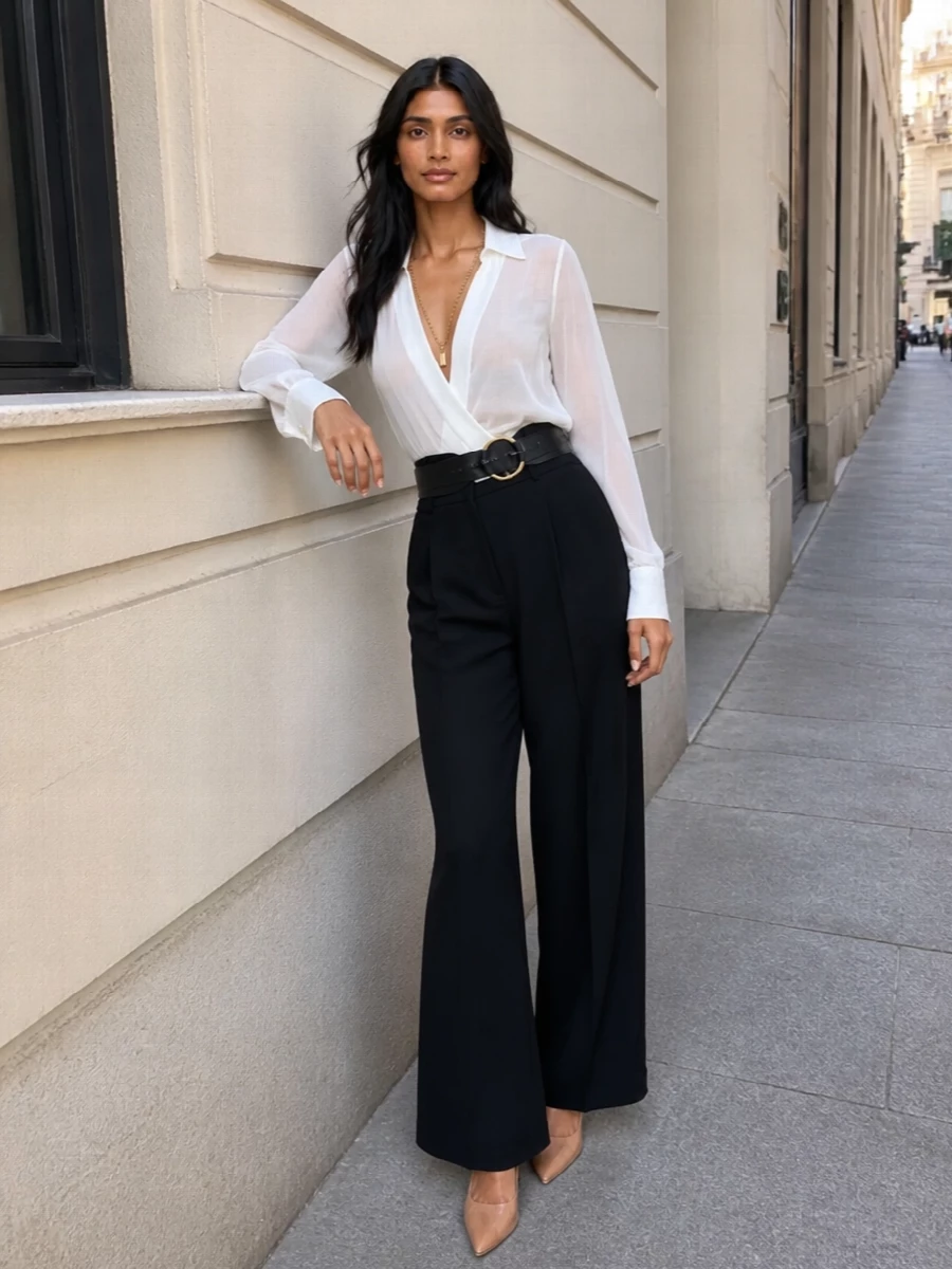 Elisabetta franchi bodysuit black wide leg trousers