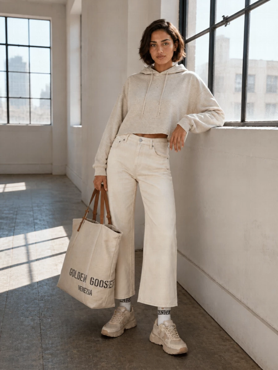 Golden goose hoodie wide leg jeans sneakers