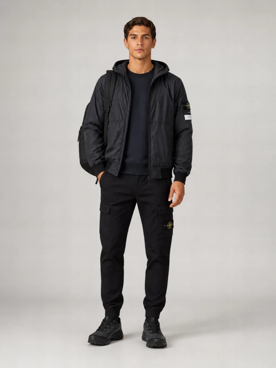 Stone Island Hooded Logo-Patch Bomber Jacket