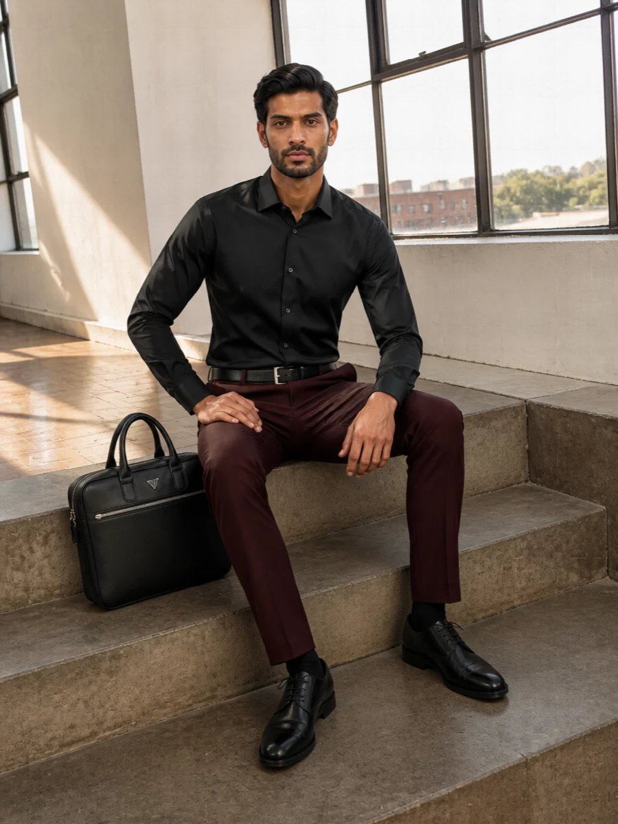 Emporio armani burgundy trouser black shirt derbies