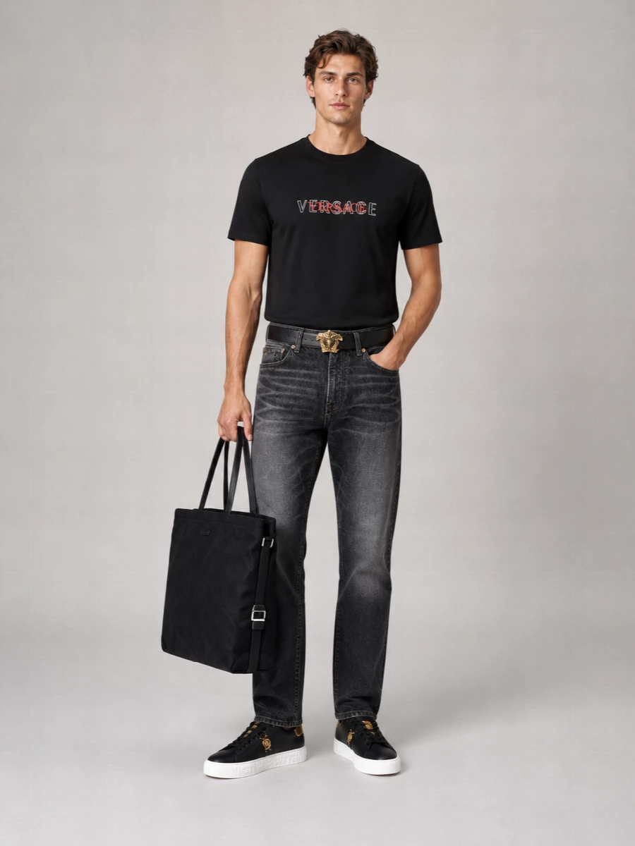 Versace Cotton Logo-Print Crew-Neck Short-Sleeve T-Shirt