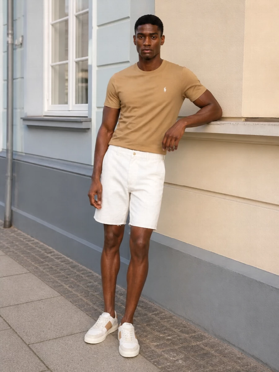 Polo ralph lauren camel tee white chino shorts