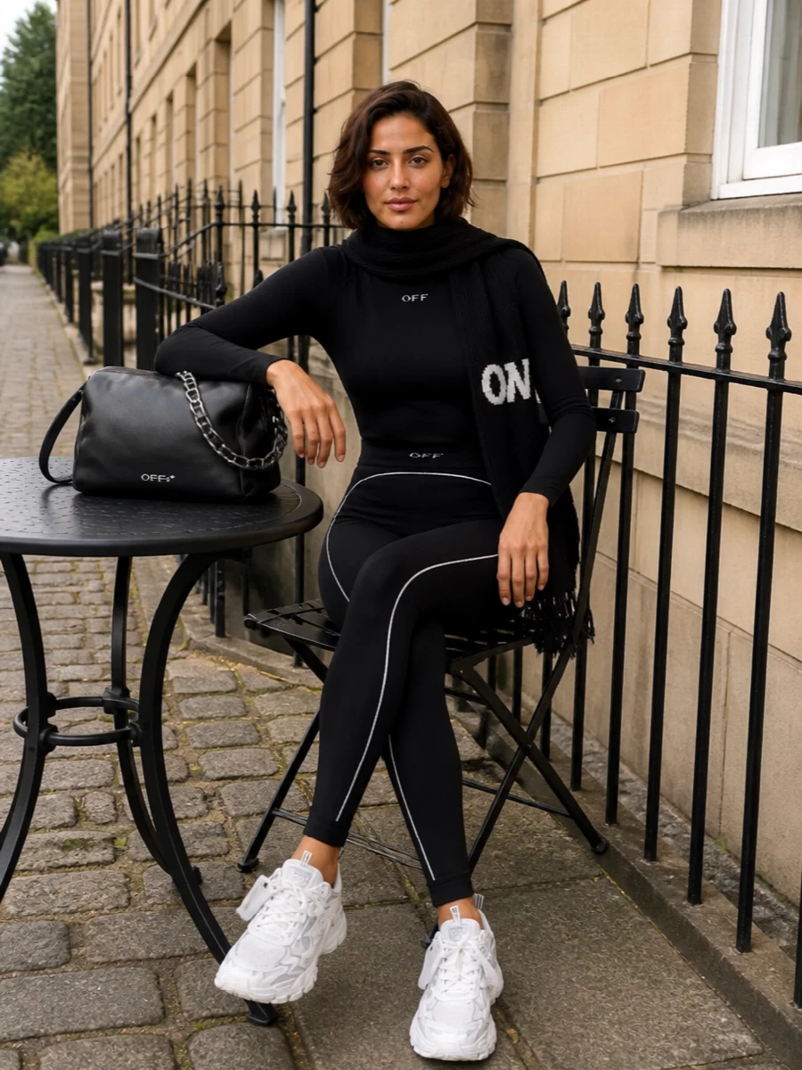 Off white leggings turtleneck sneakers outfit