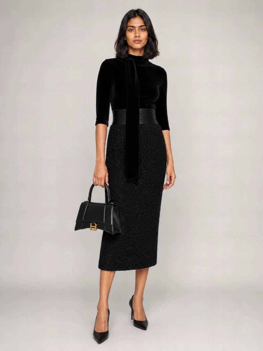 Balenciaga Tweed High-Rise Midi Pencil Skirt