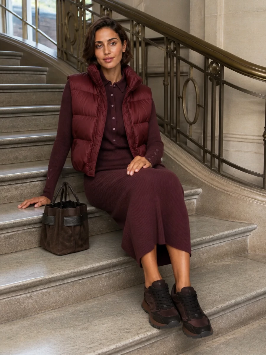 Brunello gilet courreges polo knit dress outfit