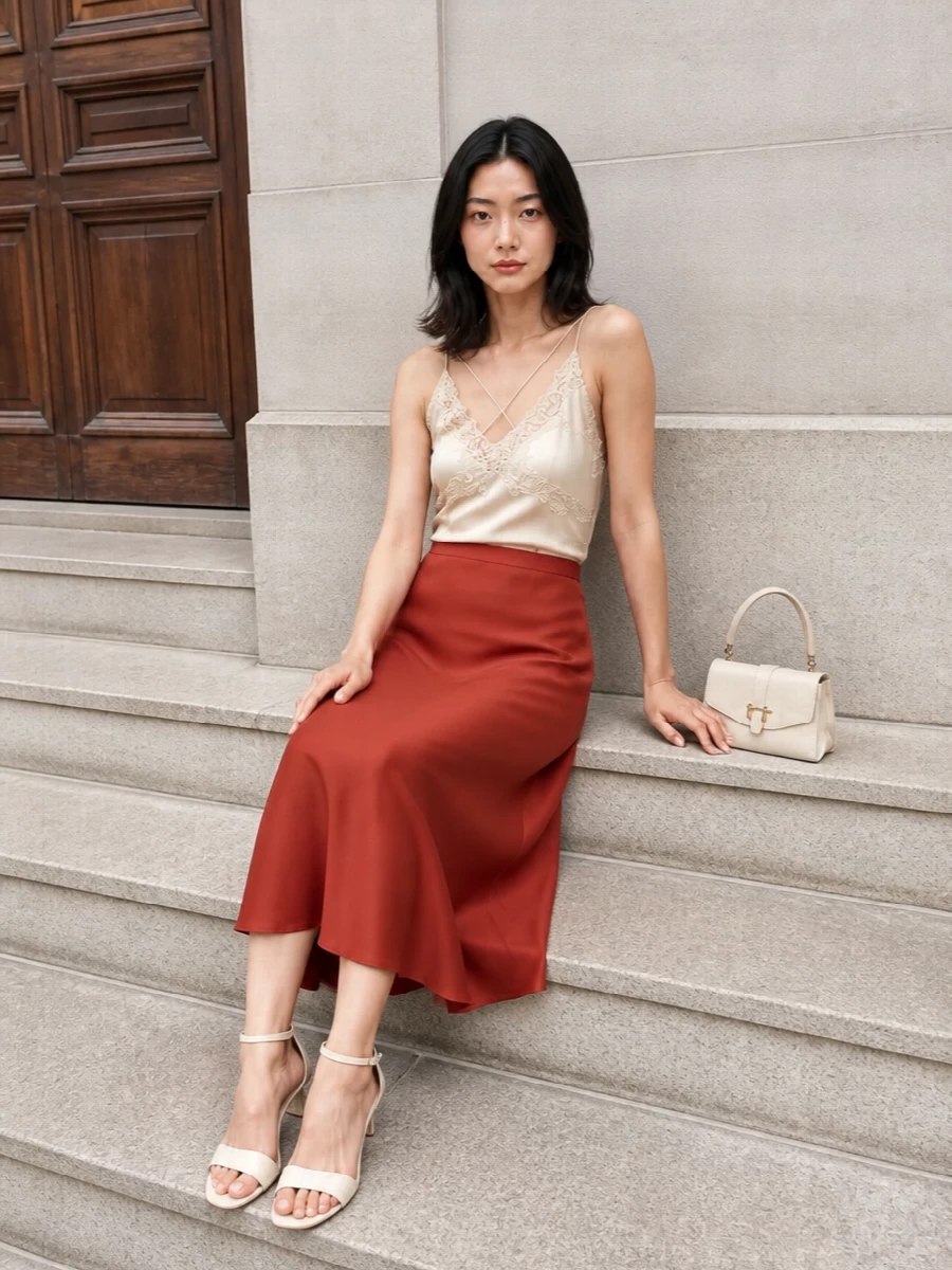Alberta ferretti terracotta skirt satin camisole
