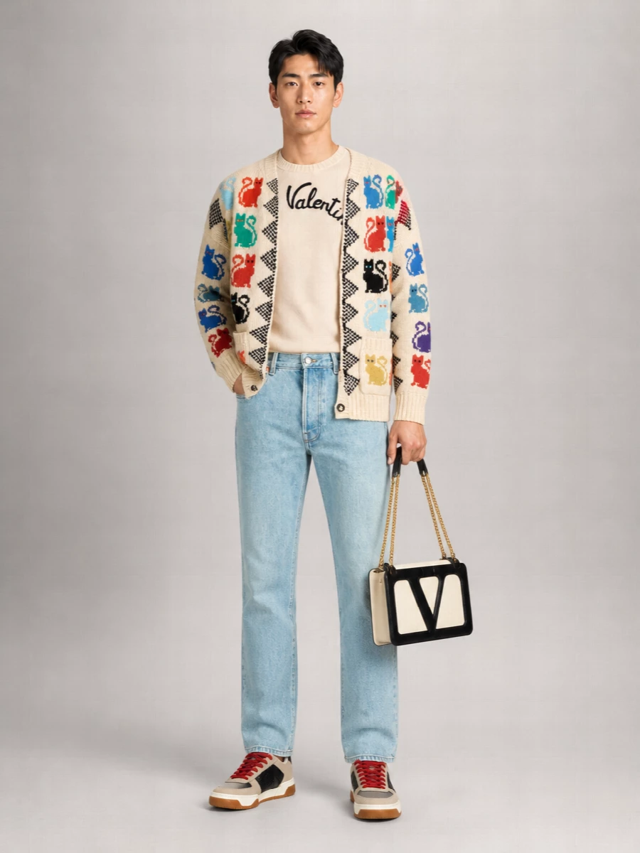 Valentino Wool Jacquard Knit Cardigan